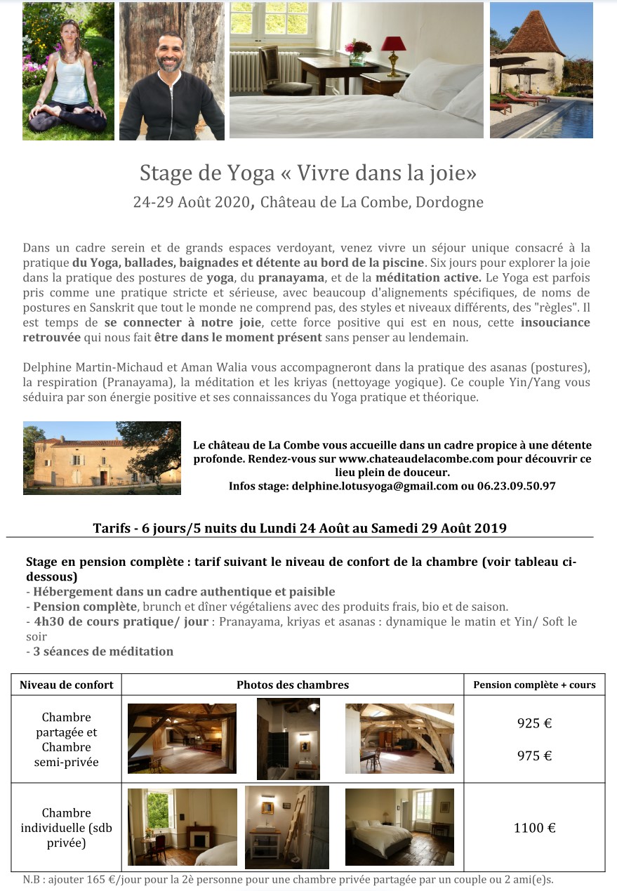 Stage Yoga Août 2020 au Château de la Combe